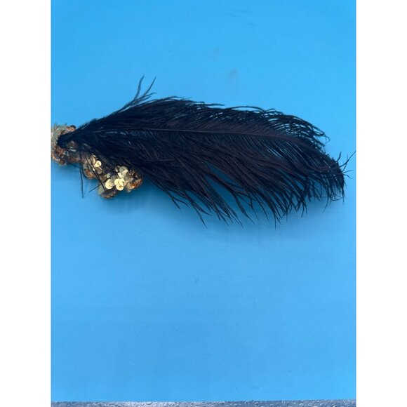 1920s Black Fringe Flapper Dress With Gold Sequin & Feather Trim - Picture 4 of 5